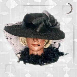 Vintage Hat & HATBOX Black Wide Brim- 80s does 50s High Fashion